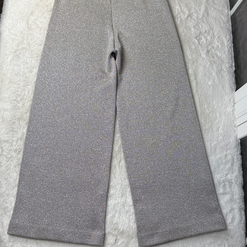 J Crew Wide Leg Jumpsuit Lurex Sm Metallic Silver Lined Stretch NYE Party Dressy - Picture 14 of 17